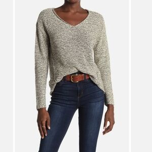 RDI women's V neck faux suede elbow patched sweater size M